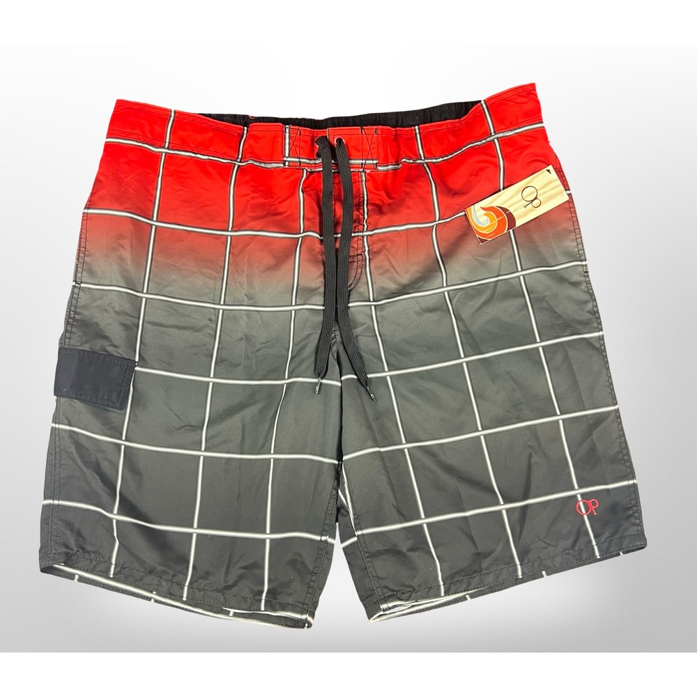 BNWT Ocean Pacific OP Men's Red and Grey With White Squares Size 2XL (44-46)